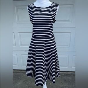 Women Talbots fit and flare stripes sleeves dress M Navy/white